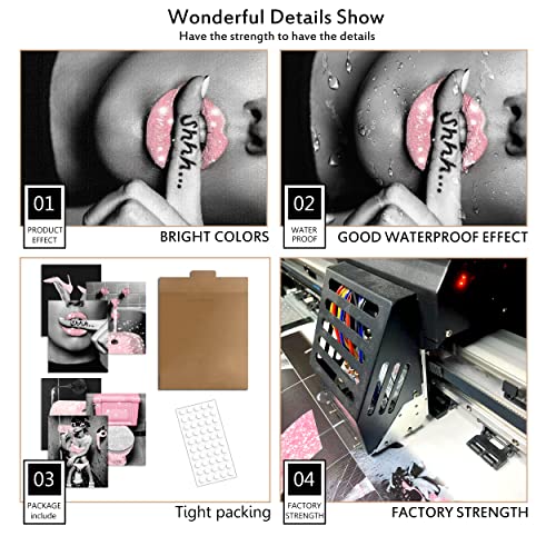 Luodroduo Fashion Wall Art Bathroom Decor Prints Set Of 6 Pink Glam Glitter Tissue Canvas Posters Pictures Photos Bathroom Artwork Wall Black And White Modern Women Funny Bathroom (8"X10" Unframed) #TOP3