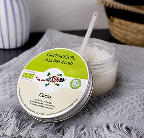 GREENDOOR Körperpeeling Meersalz Cocos, natürliches Salz-Peeling ohne Mikroplastik mit Bio Kokos, 280g Duschpeeling Naturkosmetik, Body Scrub Damen, Körper-Peeling Sauna-Salz - Image 7