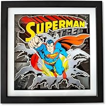 DC Comics Superman Man of Steel Wood Frame 3D Shadow Box Wall Art with Glass | 15 x 15 Inches