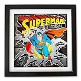 DC Comics Superman Man of Steel Wood Frame 3D Shadow Box Wall Art with Glass | 15 x 15 Inches