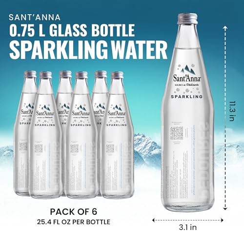 Image of Sant'Anna Sparkling Natural Mineral Water, 25.4 Fl Oz (6-Pack) | Pure French Pyrenees Mountain-Fresh Drinking Water | Natural Functional Drink | Sodium-Free Mineral in Glass Bottles