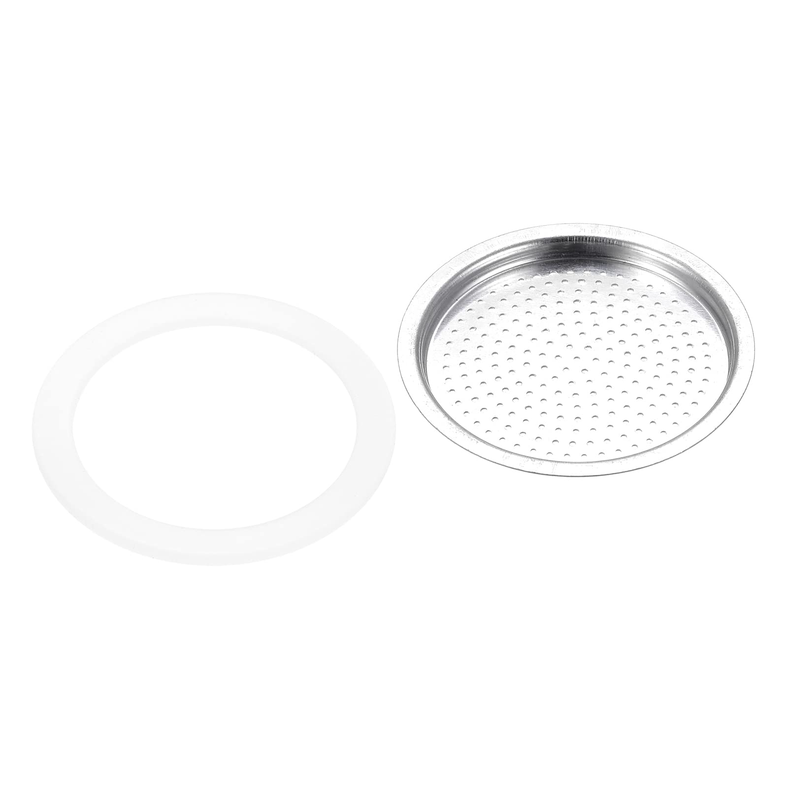 sourcing map 3pcs Silicone Gasket 42x55mm and 1pcs Stainless Steel Filter Screen 48x42mm for 2-Cup Mocha Coffee Pot
