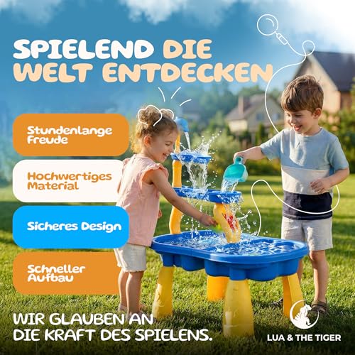 2 in 1 Sand- und Wasserspieltisch für Kinder Outdoor – BPA-frei und sicher – Wassertisch mit Zubehörset – Matschtisch für Garten, Balkon, Terrasse – Wasserspiel – Wasserspielzeug Kinder Outdoor
