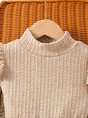Yunfanda Toddler Baby Girl Fall Winter Dresses Turtleneck Solid Knit Pullover Tops Plaid Button Mini Skirts Set Outfits(24#-Camel Tops+Plaid Skirt+Hat,7-8 Years) #TOP3