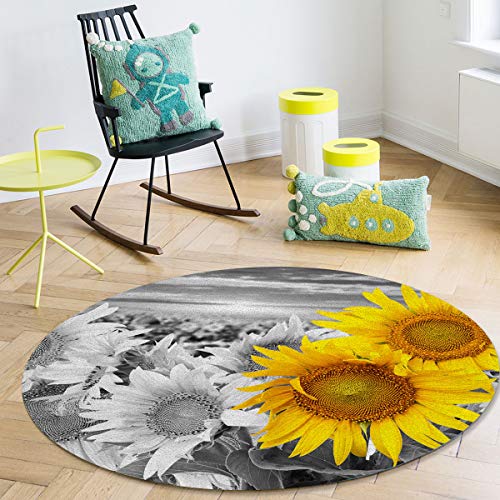 Olivefox Round Area Rugs Sunflower Field All Black With A Single Yellow Flower Super Soft Indoor Stain-Proof Carpet Floor Mat Anti-Skid Runner Rugs For Home Living Room, Bedroom, Dining Room, 6 Feet #TOP3