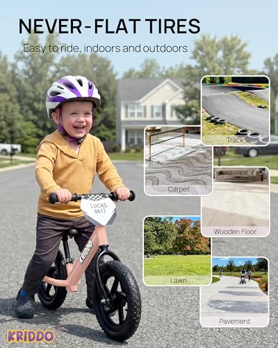 Image of KRIDDO Toddler Balance Bike 2 Year Old, Age 24 Months to 5 Years Old, 12 Inch Push Bicycle with Customize Plate (3 Sets of Stickers Included), Steady Balancing, Gift Bike for 2-3 Boys Girls, Pink
