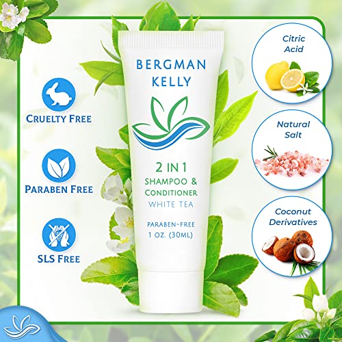 Bergman Kelly Travel Size Shampoo & Conditioner 2 In 1 (1 Fl Oz, 50 Pk, White Tea), Delight Your Guests With Revitalizing And Refreshing Shampoo Amenities, Quality Small Size Hotel Toiletries In Bulk #TOP1