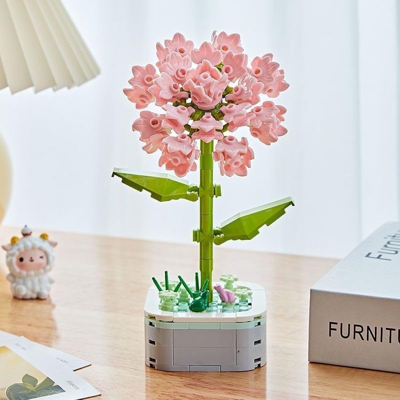 Miniatura 3 de Juego de construcción de ramo de flores con base, clavel rosa, plantas artificiales, bloques de construcción para decoración de oficina en casa,