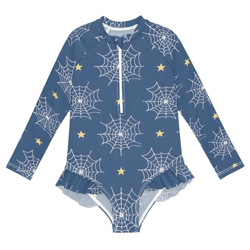 ALAZA Swimsuit for Girls Long Sleeve Rashguard Bathing Suit Cobweb Star Quick Dry 4T