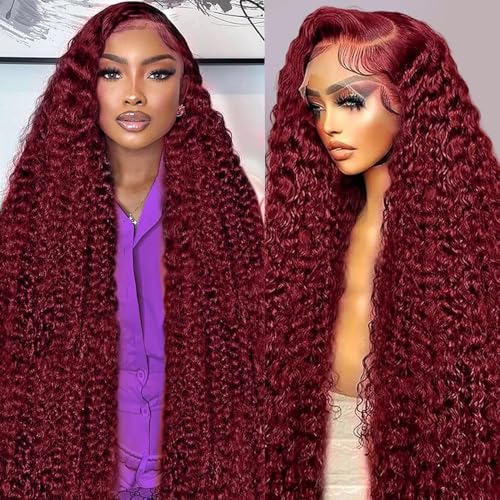 GARAXIS 250% Density 99J Burgundy 13X6 Deep Wave Lace Front Wigs Human Hair Wet and Wavy HD Lace Front Wig Pre Plucked 100% Real Human Hair No Tangle No Shedding Triple Lifespan 3X 20 Inch