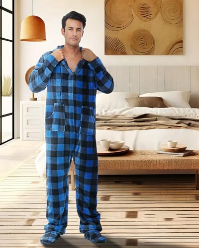 Alexander Del Rossa Adult Onesies for Men, Mens Onesie Pajamas Adults, Fleece Onesie for Men, Hooded Footed Mens Onsie2