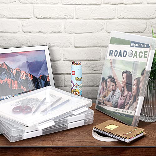 4 Pcs Portable Project Case Clear A4 File Box Transparent File Slim Cases Plastic Storage File Boxes Board Game Storage Organizer For A4 Paper Document Magazine Office School Supplies, 12.1 X 9.1 Inch #TOP2