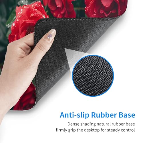 Image of Valentine Roses Flower Extended Gaming Mouse Pad, with Stitched Edges Large Mouse Pad Desk Protector, Rubber Base Mousepad Keyboard Mouses Mat for Work Game Office Home- 32 inch X 12 inch Inch,E43