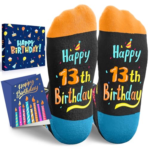HAPPYPOP 13th Birthday Gifts Ideas Socks - Gifts for 13 Year Old Boy Girl, Birthday Present for Official Teenagers with Greeting Card