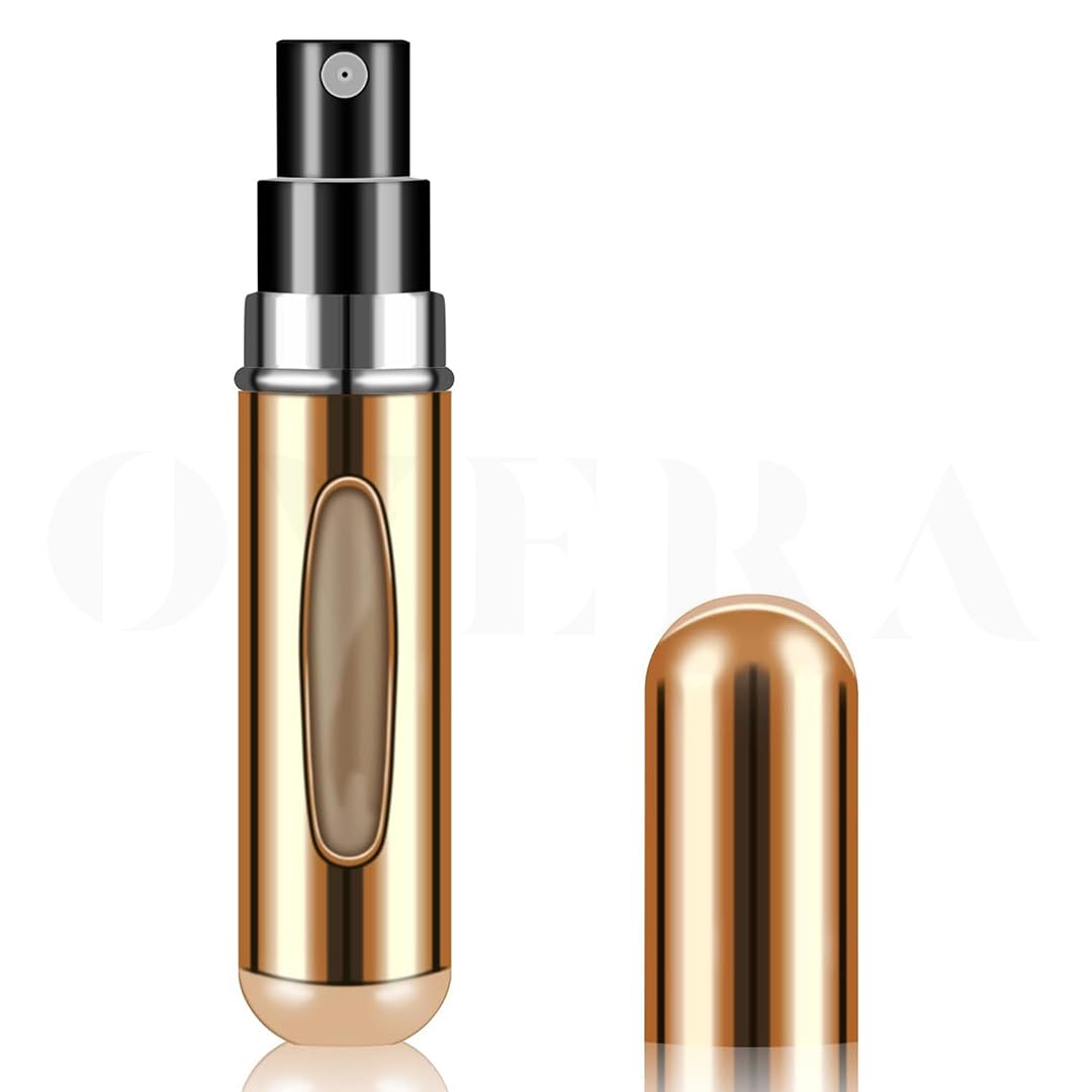 overa perfume travel refillable bottle atomizer - 5ml perfume atomizer, luxury leakproof portable perfume spray for women and men. (gold)