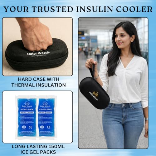 Image of Insulin Cooler Bag Pro - Hard Case Travel Case for Diabetics | 8-10 Hours Cooling | Long Lasting 2x150 ml Ice Gel Packs | Hard Case Insulin Cooler