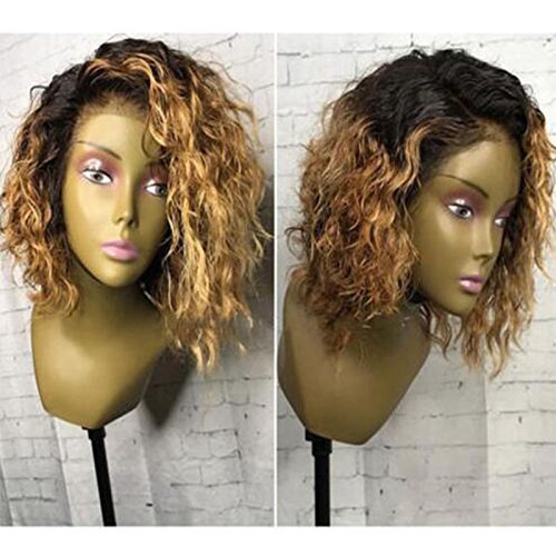 Ombre Blonde Short Curly 10 Inch Lace Front Wigs Gold 1BT27 For Black Women 100% Virgin Brazilian Human Hair Two Tone Bob Wig Pre-Plucked Side Part