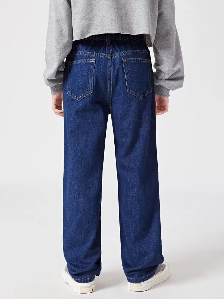 Girls Casual Denim Pants High Waisted Wide Leg Jeans with Pocket - Image 3