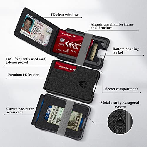 Muradin Mens Wallet Tactical Bifold Wallets For Men Metal Rfid Blocking Aluminum Money Cards Holder Gifts For Men (Black Pu) #TOP1