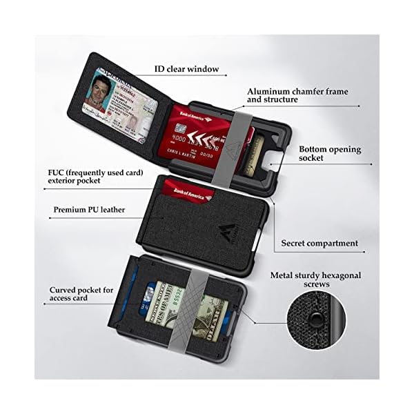 Aluminum Tactical Mens Wallet - Wallets for Men with Leather RFID Blocking Metal Carbon Fiber Pattern Gift (Black PU) - Image 3