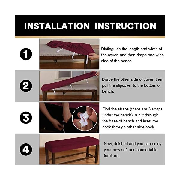 PPOIU Velvet Spandex Bench Covers for Dining Room - Soft Thick Velvet Bench Slipcover Bed Bench Cover Removable Washable Bench Seat Protector for Living Room, Kitchen, Bedroom (Wine red,Large) - Image 8
