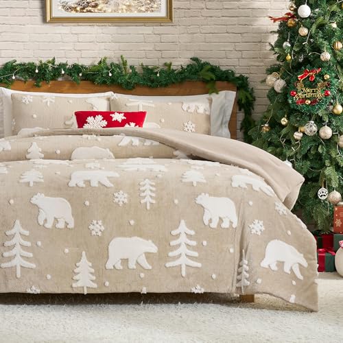 Amélie Home Christmas Comforter Set Queen, Fluffy Christmas Bedding Set