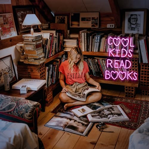 Image of Cool Kids Read Books Neon Sign Dimmable USB Powered Classroom Neon Light for Wall Decor Pink Led Read Books Light Up Sign for Kids Room Reading Room Library Bookstore(16.3 * 12.4In)