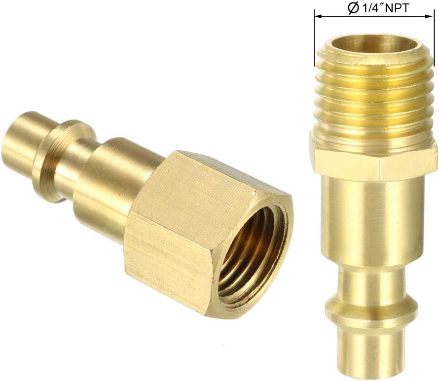 uxcell High-Flow Plug Assortment, Brass Quick Coupler Plug Air Hose Fitting Quick-Connect Fitting, 1/4" NPT 5pcs