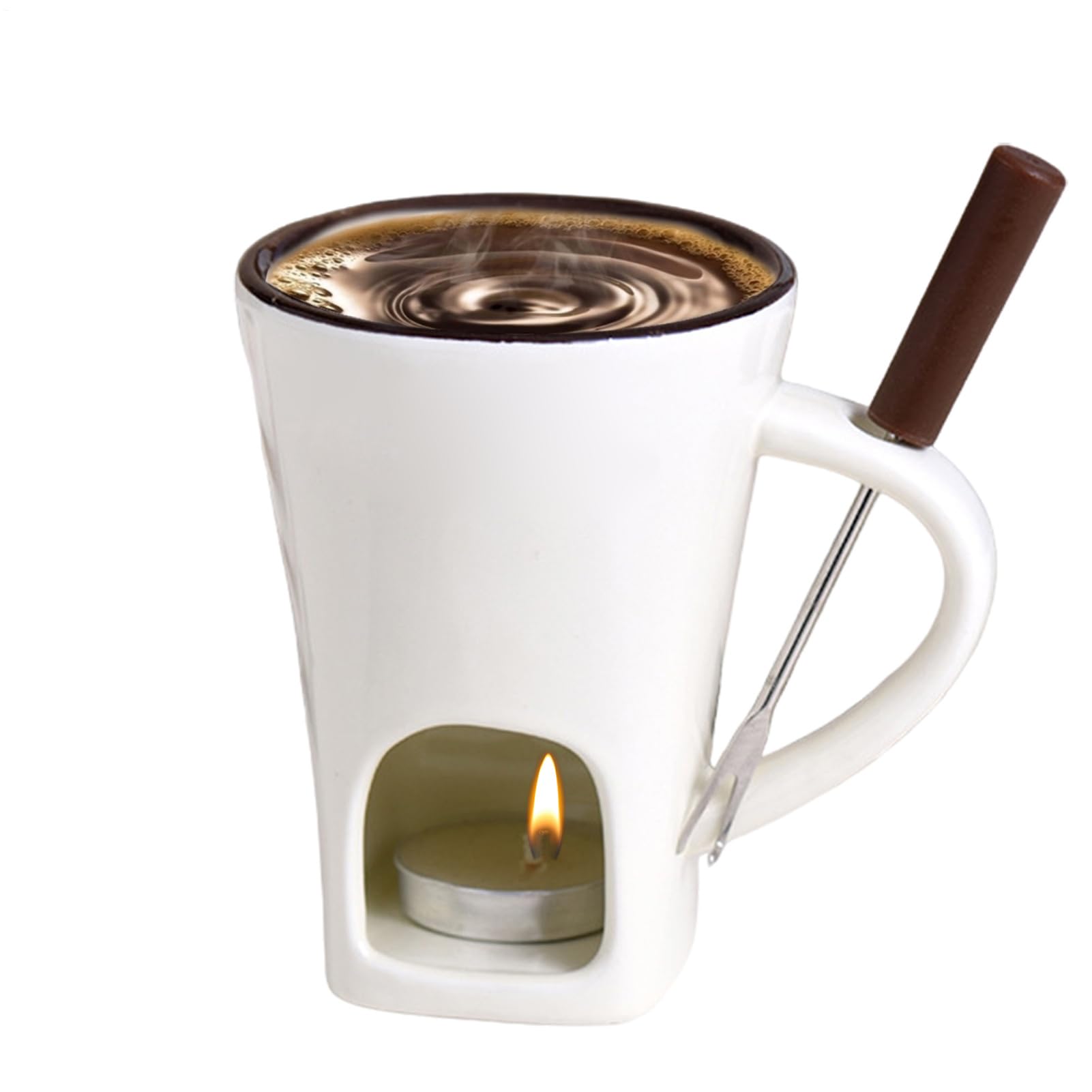 Generico Tazzas per Fonduta di Cioccolato con Forchette, Confezione da 2 T-azza per Sciogliere Il Cioccolato, Tazzas per in Ceramica, Tazze per Fonduta di Caramelle con Forchetta per Dessert