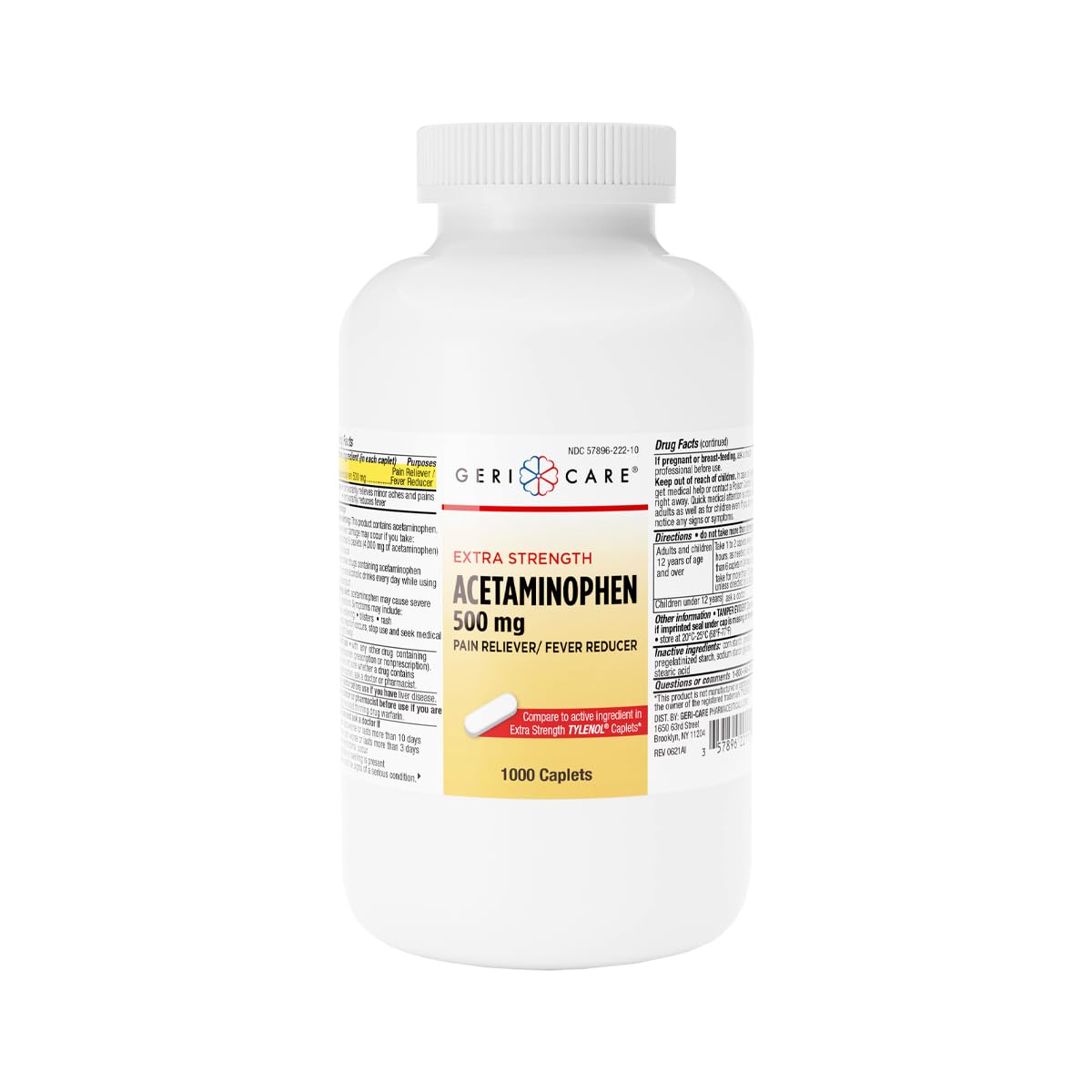 GeriCare Extra Strength Acetaminophen 500mg Caplets, Fast-Acting Pain Relief & Fever Reducer for Every Day Use, 1000 Count (Pack of 1)