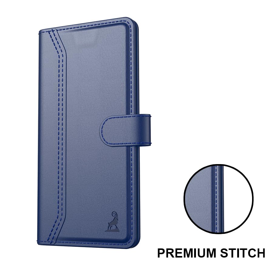 Image of AIBEX Compatible for Motorola G96 / Motorola Edge 50 Fusion 5G Flip Cover Leather Finish with Magnatic Closure | Inside TPU with Card Pockets | Wallet Stand | Complete Protection Flip Case -Blue