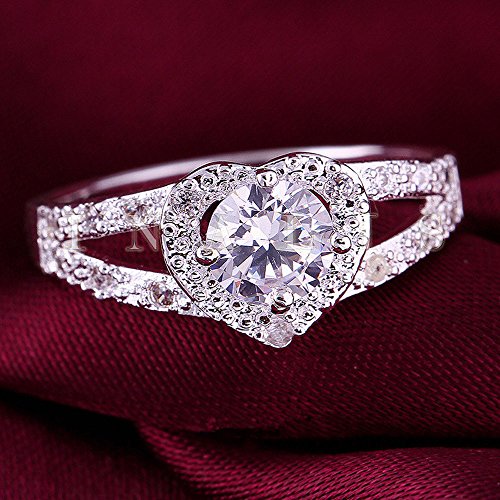 Fashion Heart-Shaped Ring Zircon Ring Heart Shaped Love Wedding Ringa Good Gift for a Girlfriend, Boyfriend, Family