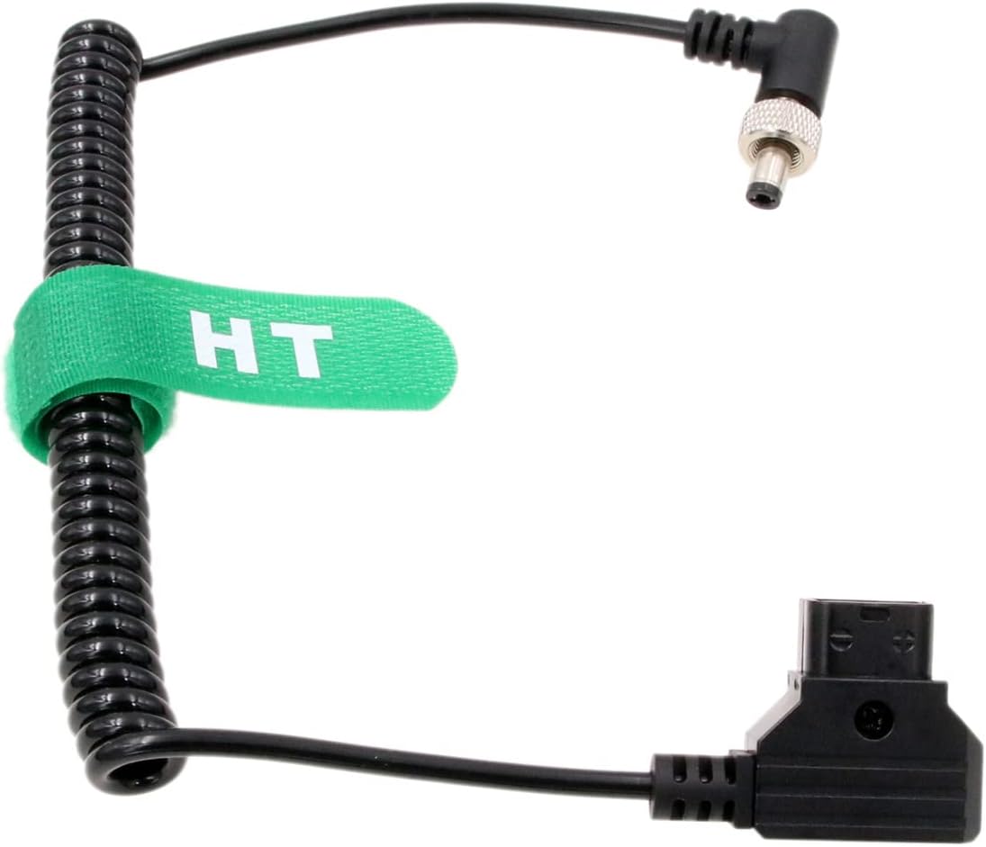 HangTon Locking DC Power Cable V-Mount D-tap for Zaxcom QRX235 QRX200 Decimator Converter DMON MD Cross Quad, Coiled 40-80cm Right Angle