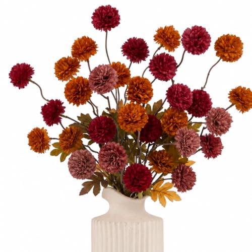 Image of Giegxin 5 Pcs Fall Artificial Pompom Mums Autumn Fake Silk Pompom Floral Bouquet for Home Table Centerpiece Thanksgiving Harvest Decor