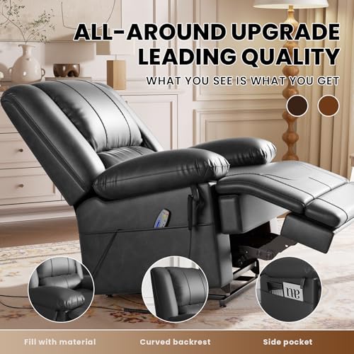 Image of Couchus Large Dual Motor Power Lift Recliner Chair with Massage and Heat for Elderly People, Infinite Position, USB Ports and Remote Control, Breathable PU Leather (Black)