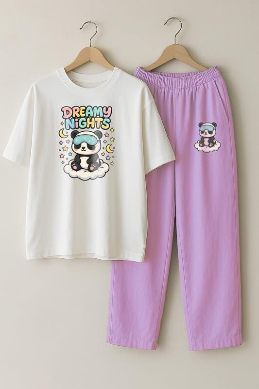 Image of My Swag Womens Cotton Nightwear Set | Dreamy Nights Printed T-Shirt with Relaxed Fit Pajama | Perfect for Sleep & Home