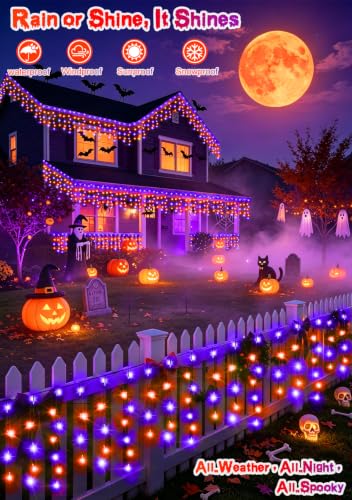 Heceltt 66FT 640LED Orange Purple Halloween Lights Outdoor 8 Modes Plug-in - image 3