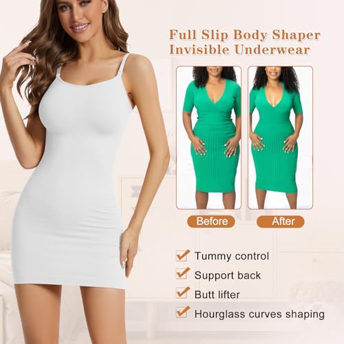 Image of Womens Shapewear Slips for Under Dresses Tummy Control Slip Dress Seamless Full Body Shaper