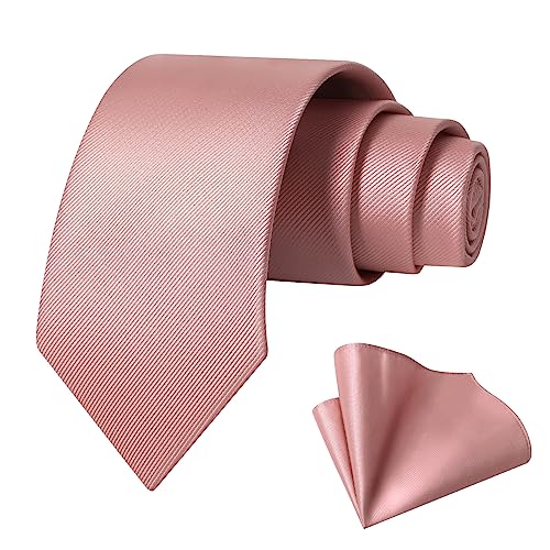 TASTION Mens Dusty Rose Tie for Men Classic Silk Necktie Solid Dusty Rose Tie and Pocket Square Set Formal Business Satin Wedding Party Work Tie with Handkerchief