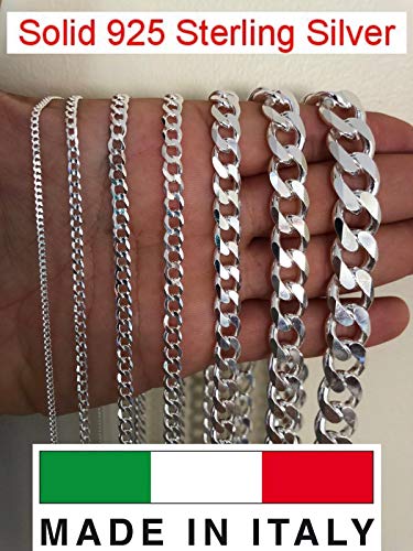 Harlembling Real Solid 925 Sterling Silver Cuban Chain - Flat Curb Necklace 2-14Mm - Great For Pendants Or Wear Alone - 3-220 Grams Heavy - Men's Or Ladies - Italy Made (26, 2Mm) #TOP1