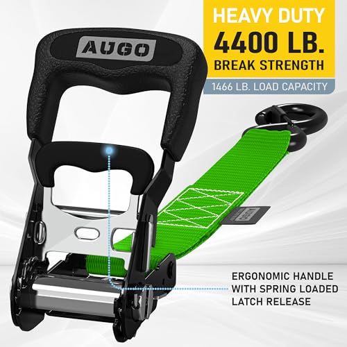 Image of AUGO Heavy Duty Ratchet Straps & Soft Loops - Pack of 4 Extra Strong 1.5 inch by 15' Ratchet Straps w /S-Hook Safety Latches & 4 Soft Loop Tie Downs - 4400Lb Break Strength for Motorcycles, ATVs, Etc.