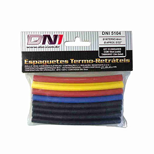DNI, 5104, Espaguete Termo Retrátil 4 mm Contração 2.1 - Kit 10 pcs