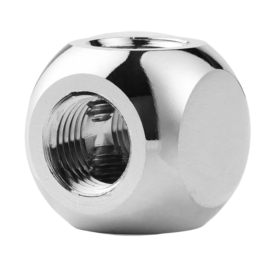 Image of Dracaena.io 2 Pack G1 /4 inch Thread, 4-Way Ball Fitting Extender or Connector for the Computer Water Cooling System, Durable Brass /Copper Material, Silver