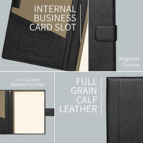 Image of Maruse Italian Leather Executive Padfolio, Folder Organizer with Magnetic Closure and Writing Pad, Handmade in Italy, Black