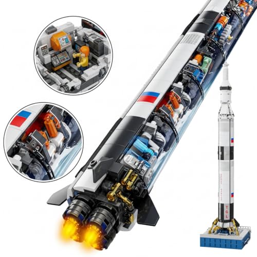 Image of SKY LINE OCEAN || Space Saturn V Bundling Block Set with Launch Stand || Translucent Spaceship Model || 846pcs || STEM Toy & Collectible Display for Home Office || 5 Year Structural Warranty