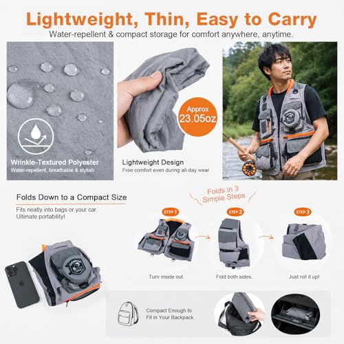 Image of Goture Fishing Vest,Lightweight Breathable Nylon Fly Fishing Vest for Men and Women,20 Pockets Vests for Outdoor Activities