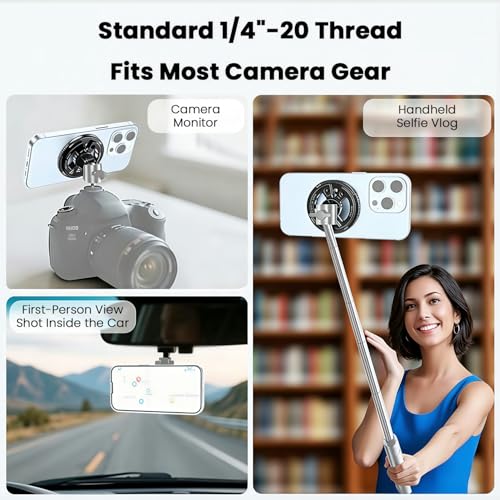 Image of ZORBES Magnetic Phone Mount Adapter, Strong Magnetic Phone Holder with 1 /4 inch Mount Holes, Metal Camera Mount Adapter for Tripod, Selfie Stick, Hot Shoe, Vlogging, Photography