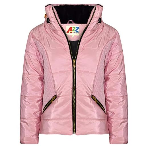 A2Z 4 Kids® Girls jacka barn quiltad vadderad puffer snygga jackor pälskrage hög hals bubbla varm tjock kappa ny ålder 3 4 5 6 7 8 9 10 11 12 13 år