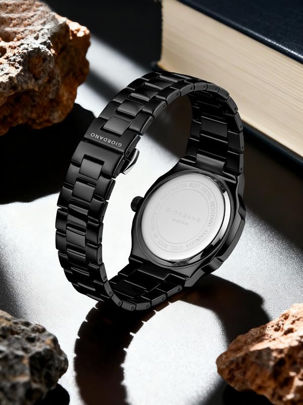 Image of Giordano Analog Watch for Men - Classic Moon Phase Design with Textured Dial, Durable Stainless Steel Strap, and Date Display