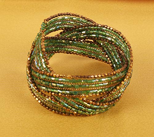 Image of Touchstone Indian Colorful Bead Bracelet Bollywood Beaten Metal Beads Openable Broad Cuff Bracelet in Gold or White Tone for Women.
